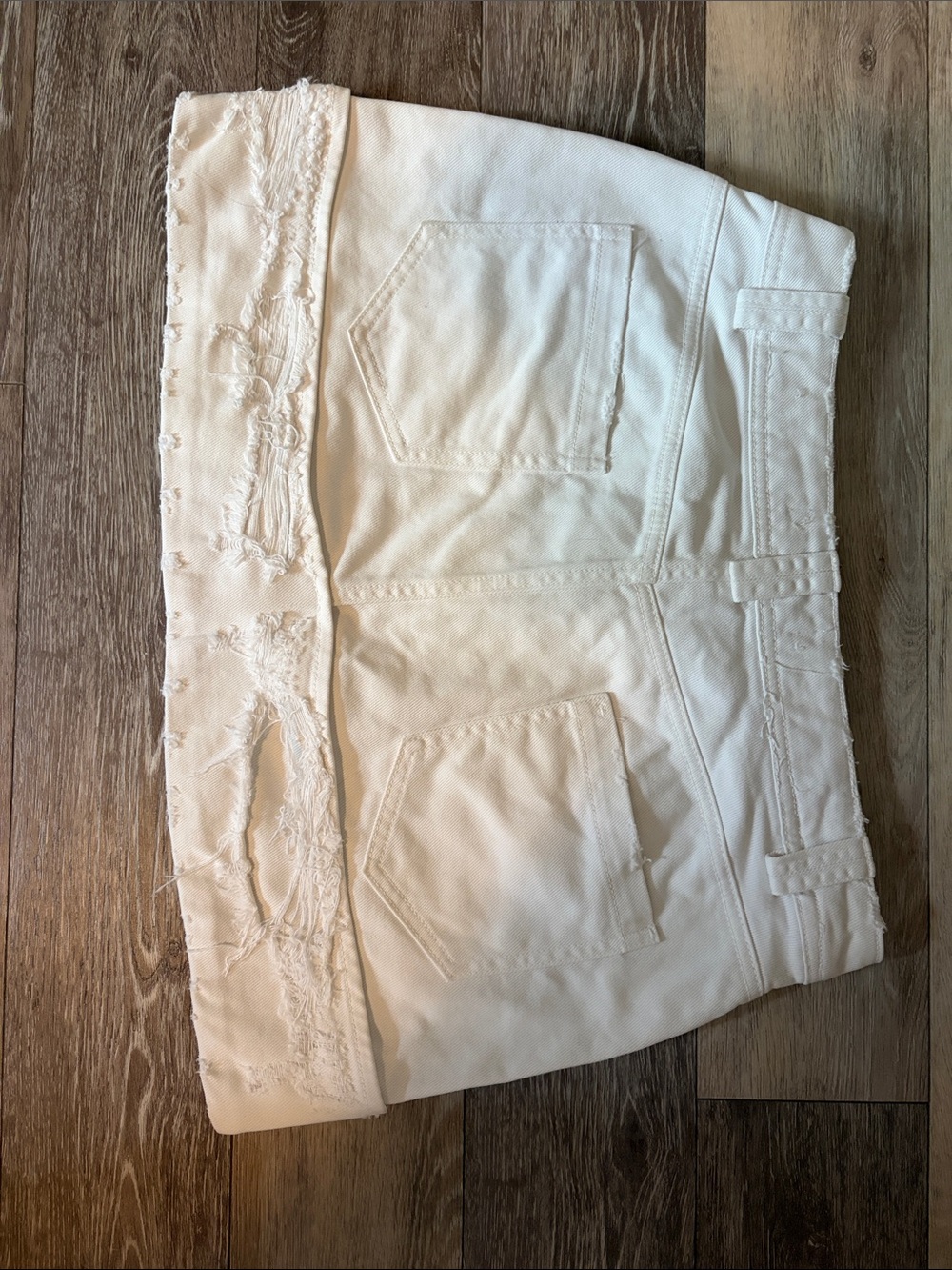 ZARA | Pearl Accent White Denim Skirt with Distressed Hem - Picture 9 of 16